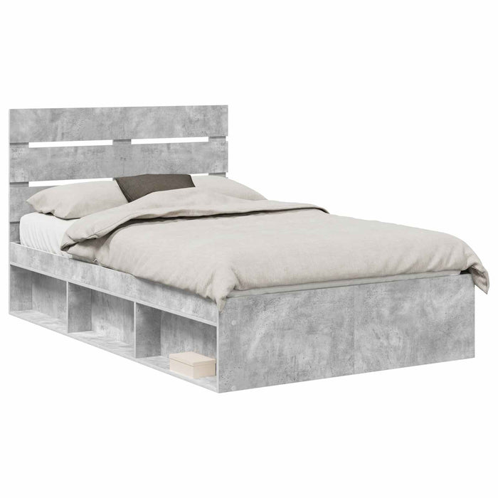 Cadru de pat Gri Concret 135 x 190 cm Lemn de pin masiv - WALTI WALTI