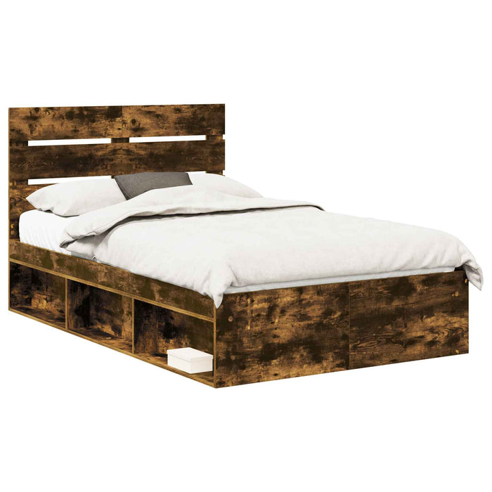 Cadru de pat Stejar fumuriu 135 x 190 cm Lemn de pin masiv - WALTI WALTI