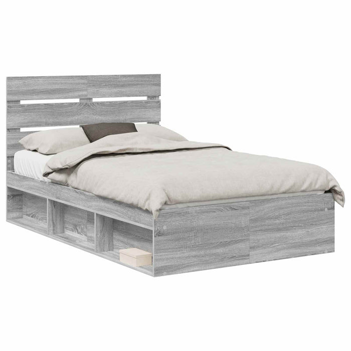 Cadru de pat Gri Sonoma 135 x 190 cm Lemn de pin masiv - WALTI WALTI
