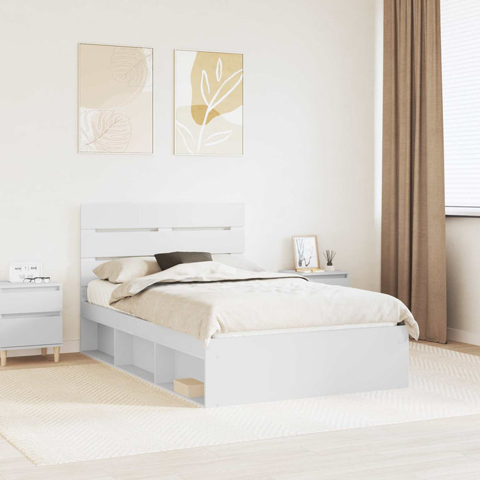 Cadru de pat cu headboard Alb 120 x 200 cm Lemn de pin masiv - WALTI WALTI