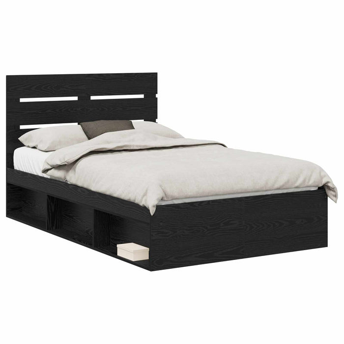 Cadru de pat cu headboard Negru 120 x 200 cm Lemn de pin masiv - WALTI WALTI