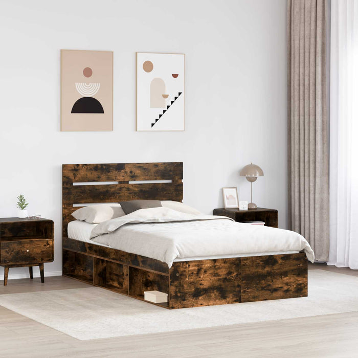 Cadru de pat Stejar fumuriu 120 x 190 cm Lemn de pin masiv - WALTI WALTI