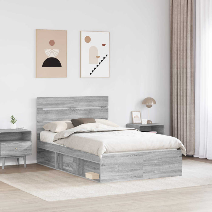 Cadru de pat Gri Sonoma 120 x 190 cm Lemn de pin masiv - WALTI WALTI