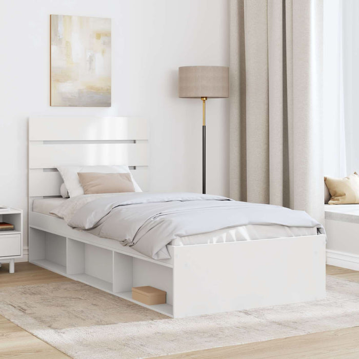 Cadru de pat cu headboard Alb 100 x 200 cm Lemn de pin masiv - WALTI WALTI