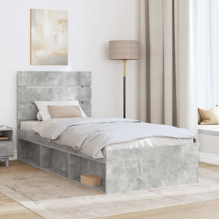 Cadru de pat Gri Concret 100 x 200 cm Lemn de pin masiv - WALTI WALTI