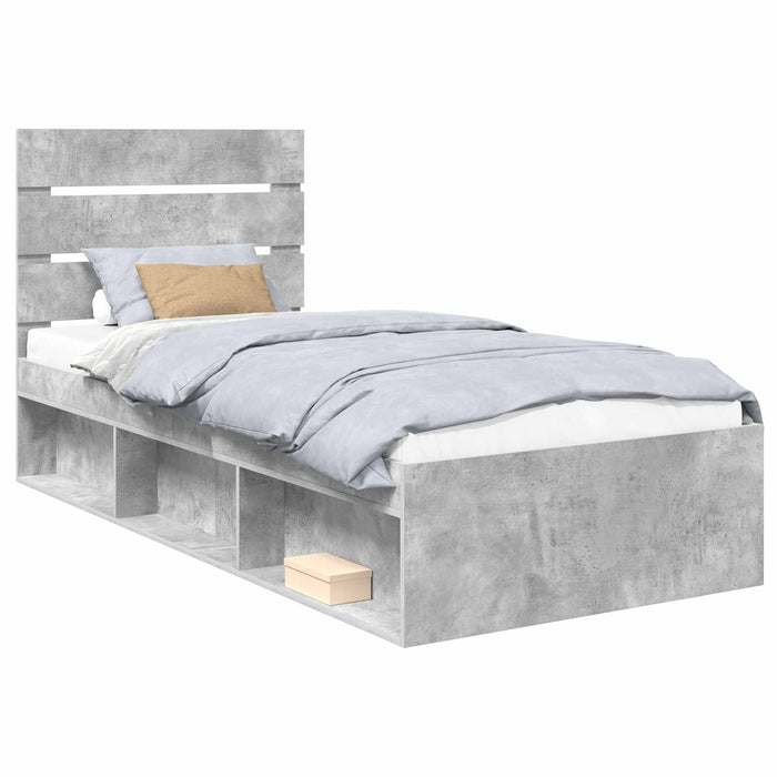 Cadru de pat Gri Concret 100 x 200 cm Lemn de pin masiv - WALTI WALTI