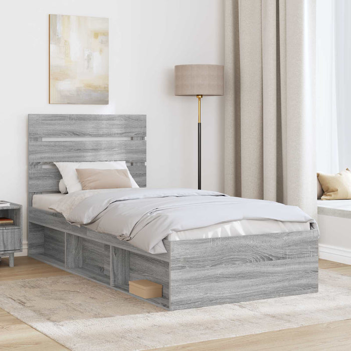 Cadru de pat Gri Sonoma 100 x 200 cm Lemn de pin masiv - WALTI WALTI