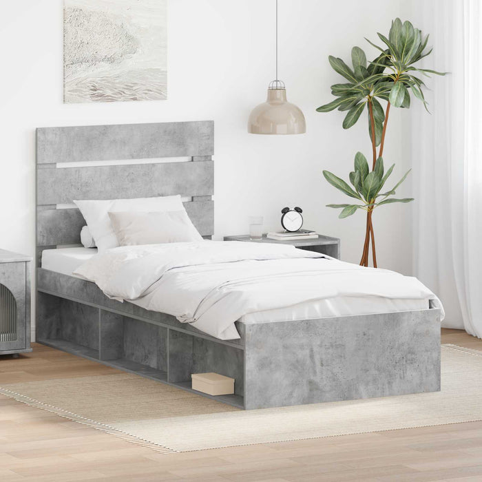 Cadru de pat cu headboard Beton 90 x 200 cm Lemn de pin masiv - WALTI WALTI