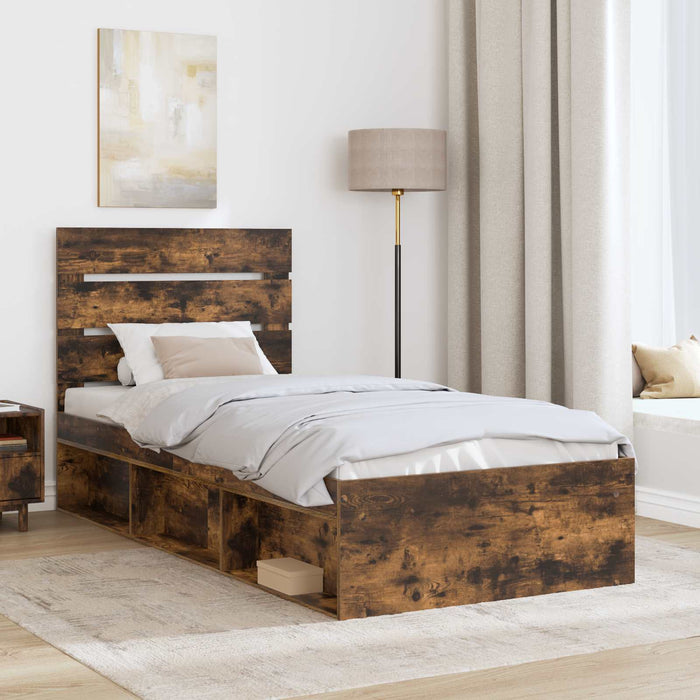 Cadru de pat Stejar fumuriu 90 x 200 cm Lemn de pin masiv - WALTI WALTI