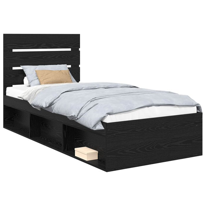 Cadru de pat cu headboard Negru 90 x 190 cm Lemn de pin masiv - WALTI WALTI