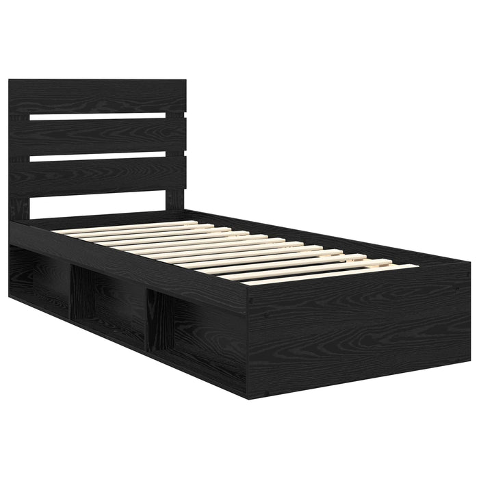 Cadru de pat cu headboard Negru 90 x 190 cm Lemn de pin masiv - WALTI WALTI