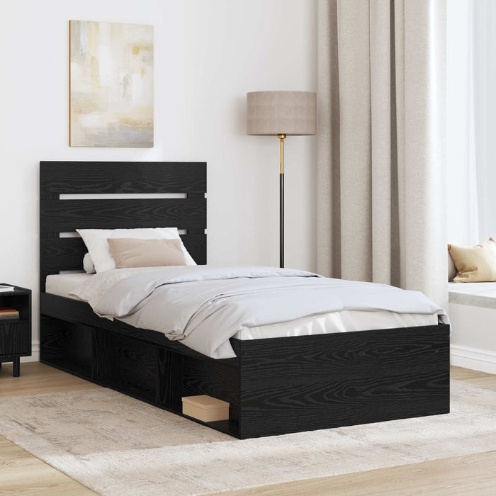 Cadru de pat cu headboard Negru 75 x 190 cm Lemn de pin masiv - WALTI WALTI