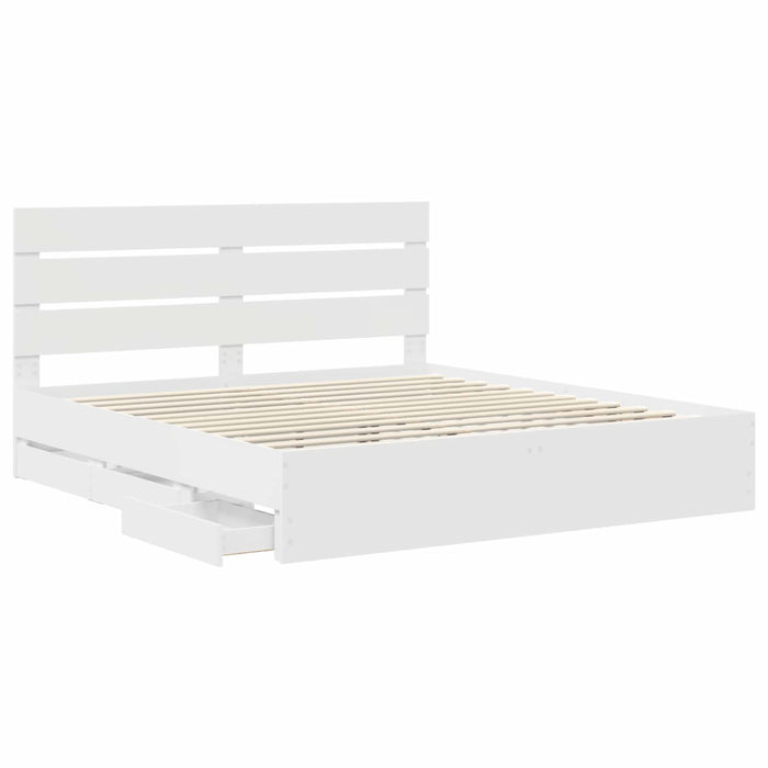 Cadru de pat cu sertar Alb 200 x 200 cm Lemn Ingineresc - WALTI WALTI