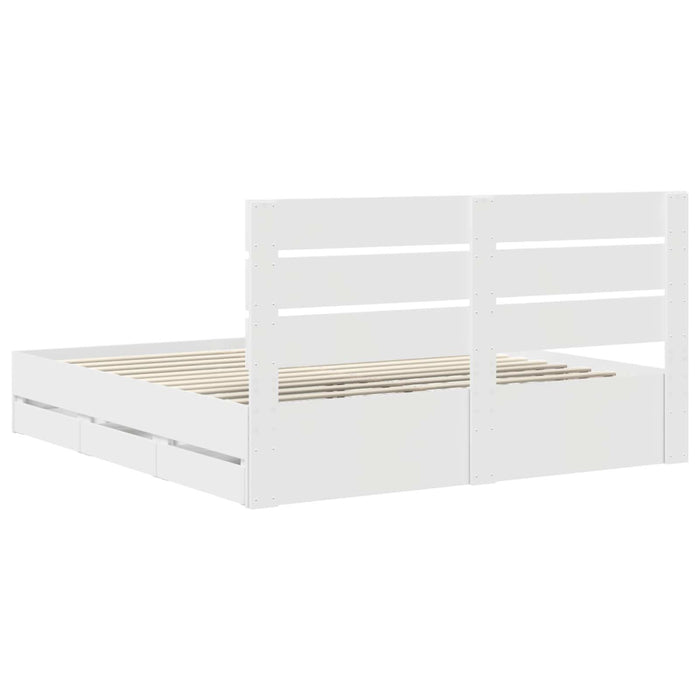 Cadru de pat cu sertar Alb 200 x 200 cm Lemn Ingineresc - WALTI WALTI