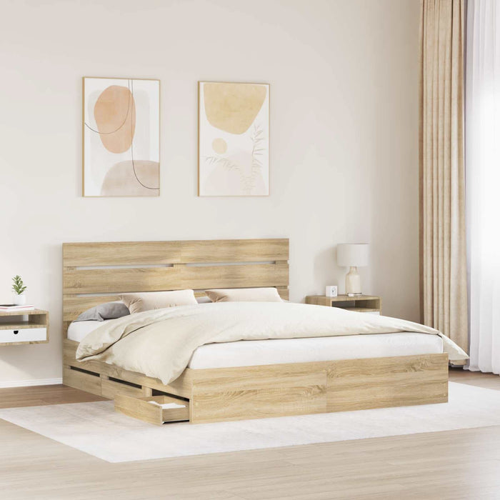 Cadru de pat Stejar Sonoma 200 x 200 cm Lemn Ingineresc - WALTI WALTI