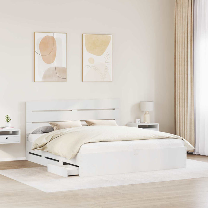Cadru de pat cu sertar Alb 180 x 200 cm Lemn Ingineresc - WALTI WALTI