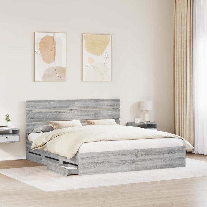 Cadru de pat cu sertar Gri Sonoma 180 x 200 cm Lemn Ingineresc - WALTI WALTI