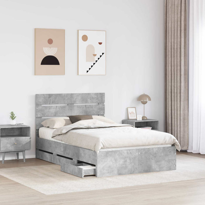 Cadru de pat Gri din beton 135 x 190 cm Lemn Ingineresc - WALTI WALTI