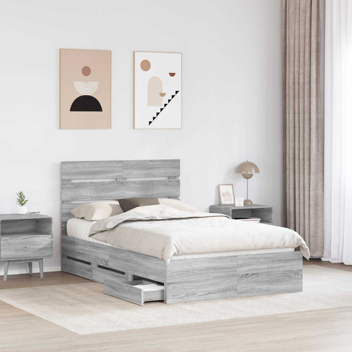 Cadru de pat cu sertar Gri Sonoma 120 x 190 cm Lemn Ingineresc - WALTI WALTI