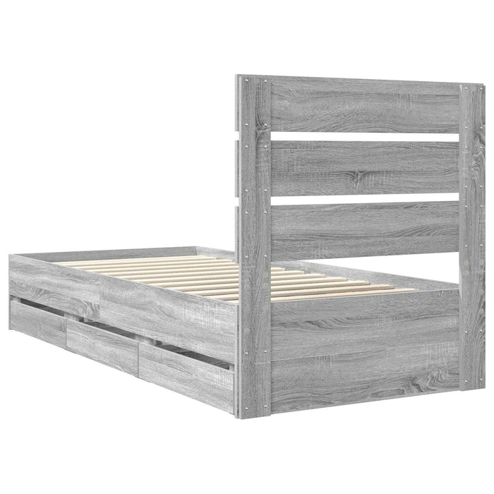 Cadru de pat cu sertar Gri Sonoma 90 x 190 cm Lemn Ingineresc - WALTI WALTI