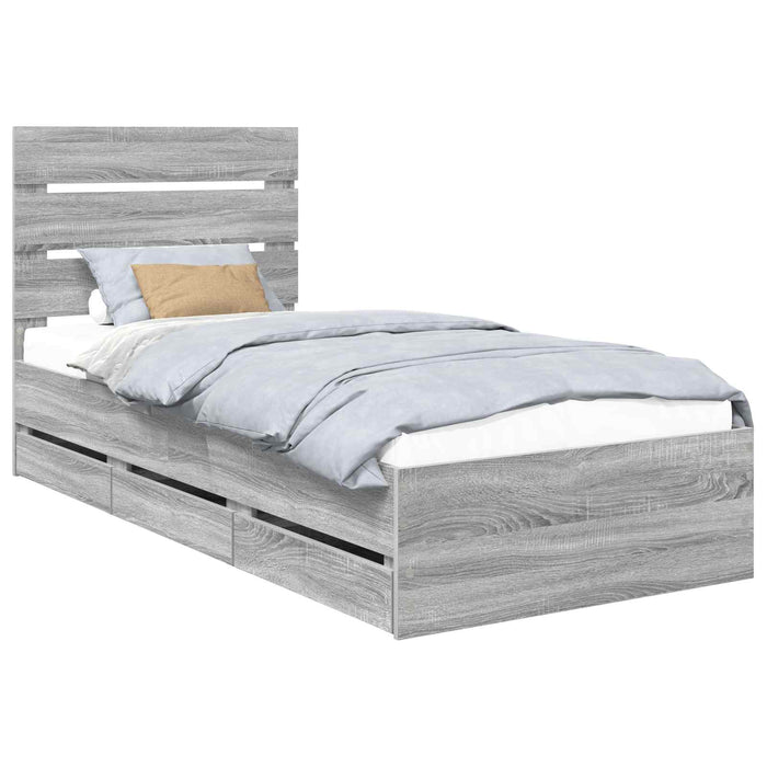 Cadru de pat cu sertar Gri Sonoma 90 x 200 cm Lemn Ingineresc - WALTI WALTI