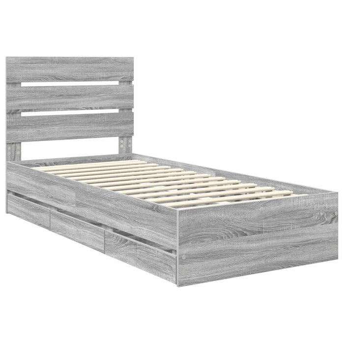 Cadru de pat cu sertar Gri Sonoma 90 x 200 cm Lemn Ingineresc - WALTI WALTI
