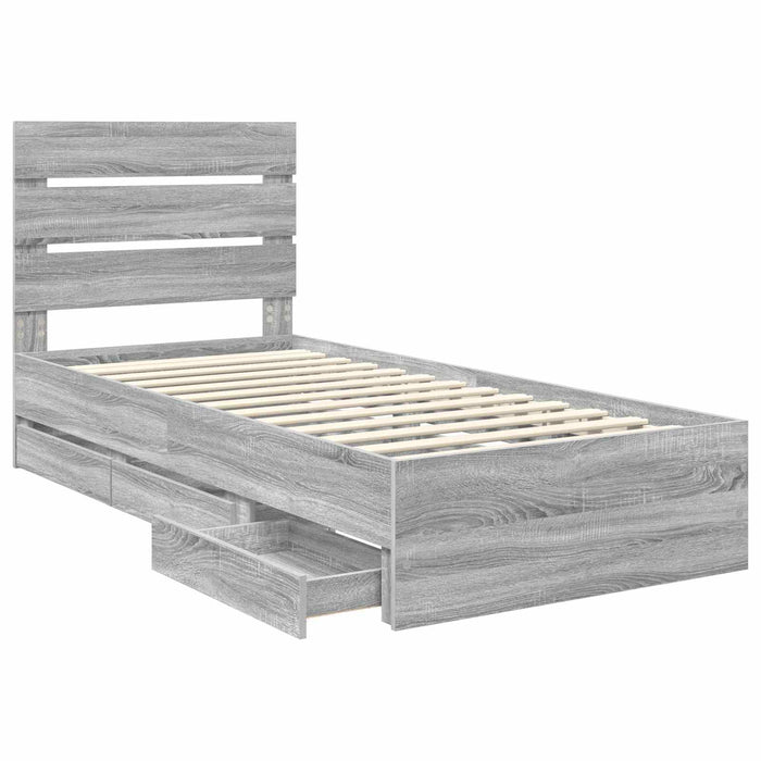 Cadru de pat cu sertar Gri Sonoma 90 x 200 cm Lemn Ingineresc - WALTI WALTI