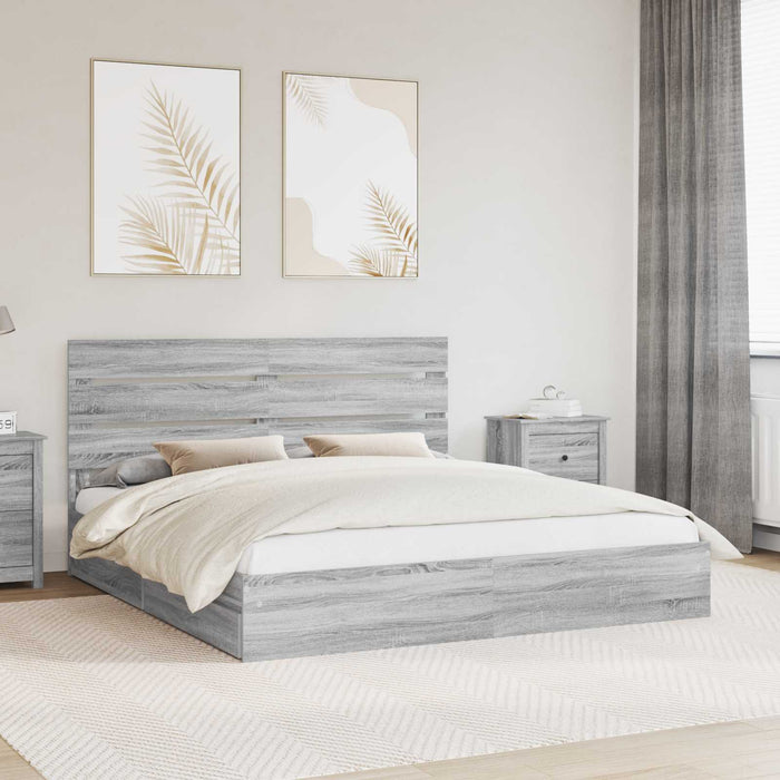 Pat cu storage cu sertar Gri Sonoma 200 x 200 cm Lemn compozit - WALTI WALTI
