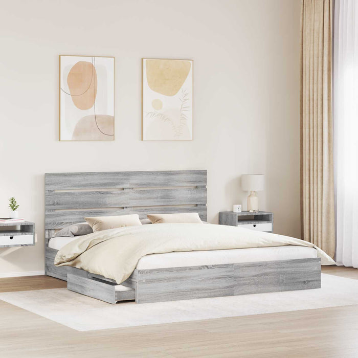 Pat cu storage cu sertar Gri Sonoma 200 x 200 cm Lemn compozit - WALTI WALTI