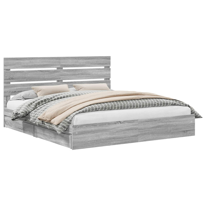 Pat cu storage cu sertar Gri Sonoma 200 x 200 cm Lemn compozit - WALTI WALTI