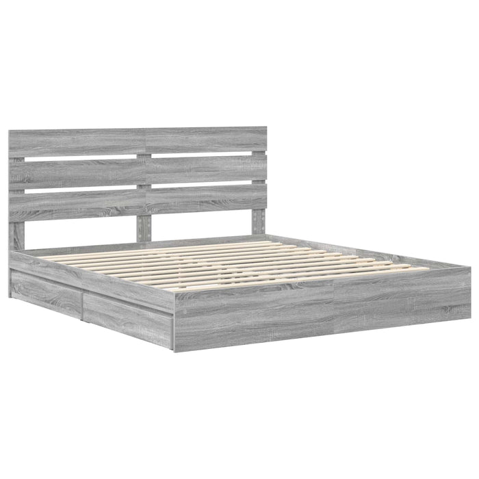 Pat cu storage cu sertar Gri Sonoma 200 x 200 cm Lemn compozit - WALTI WALTI