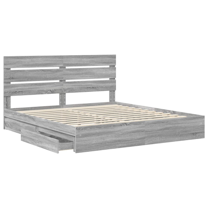 Pat cu storage cu sertar Gri Sonoma 200 x 200 cm Lemn compozit - WALTI WALTI