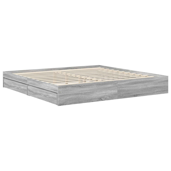 Pat cu storage cu sertar Gri Sonoma 200 x 200 cm Lemn compozit - WALTI WALTI