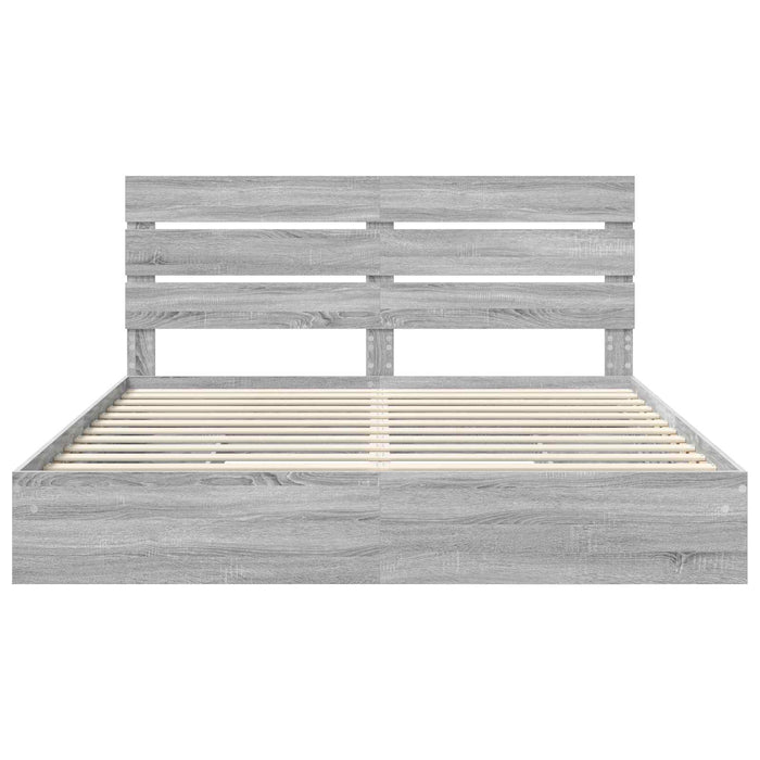 Pat cu storage cu sertar Gri Sonoma 200 x 200 cm Lemn compozit - WALTI WALTI