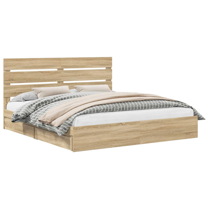 Pat cu storage Stejar Sonoma 180 x 200 cm Lemn compozit - WALTI WALTI