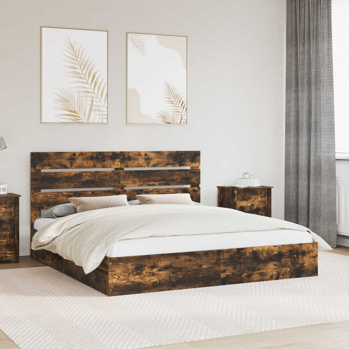 Pat cu storage Stejar fumuriu 180 x 200 cm Lemn compozit - WALTI WALTI