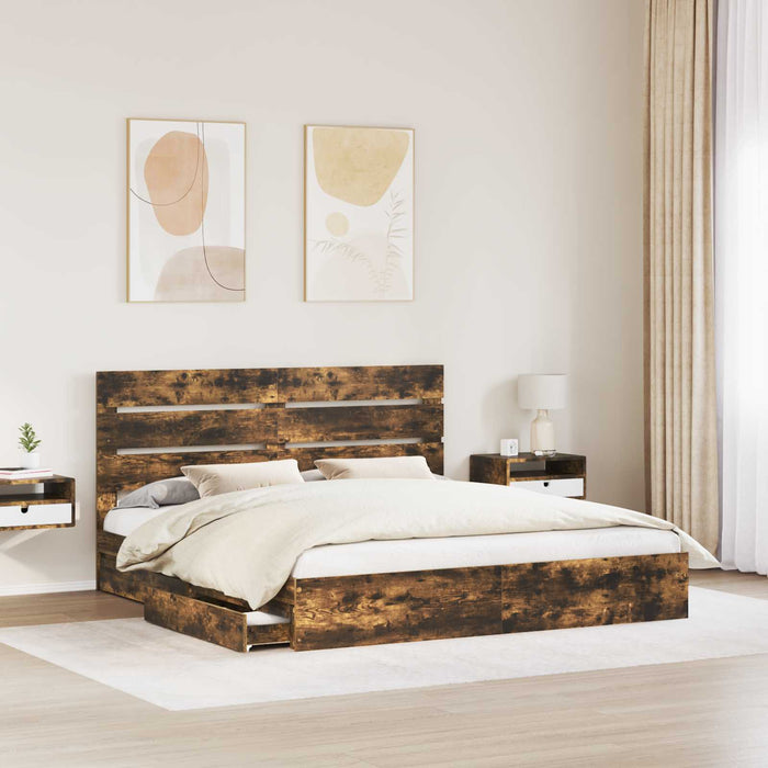 Pat cu storage Stejar fumuriu 180 x 200 cm Lemn compozit - WALTI WALTI