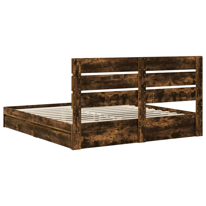 Pat cu storage Stejar fumuriu 180 x 200 cm Lemn compozit - WALTI WALTI