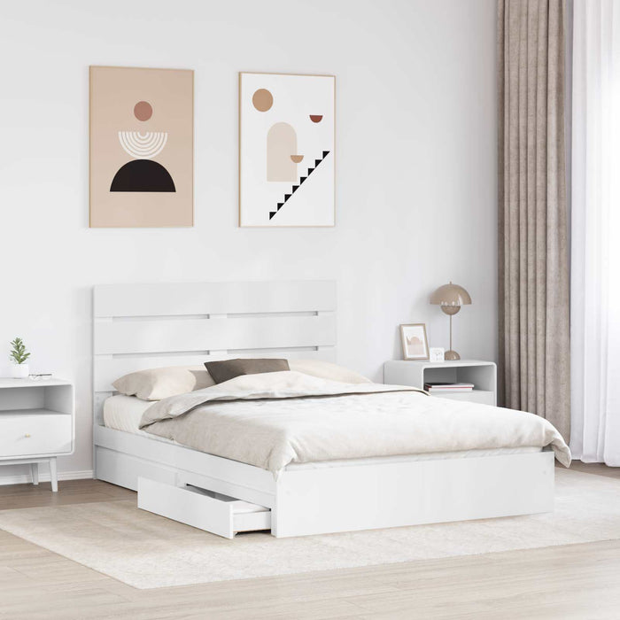 Pat cu storage cu headboard Alb 150 x 200 cm Lemn compozit - WALTI WALTI