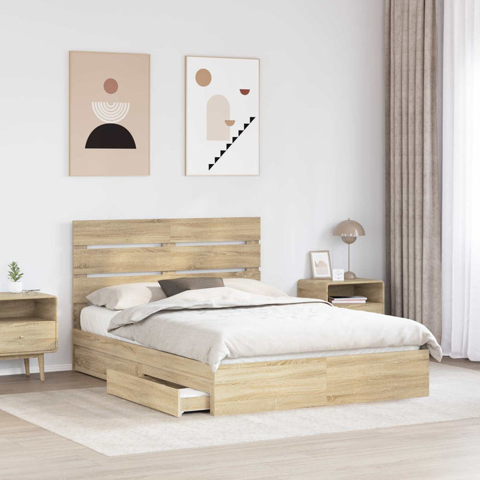 Pat cu storage Stejar Sonoma 140 x 200 cm Lemn compozit - WALTI WALTI