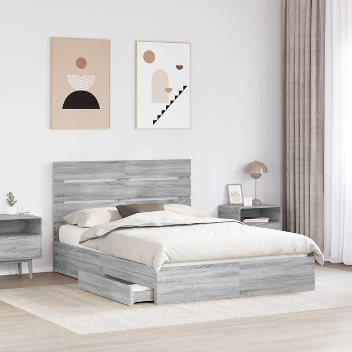 Pat cu storage cu sertar Gri Sonoma 140 x 200 cm Lemn compozit - WALTI WALTI