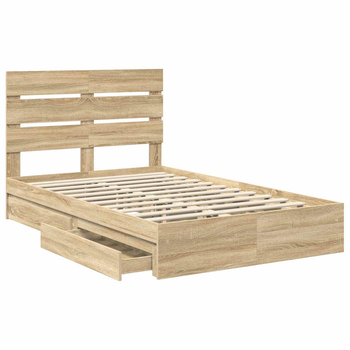 Pat cu storage Stejar Sonoma 135 x 190 cm Lemn compozit - WALTI WALTI