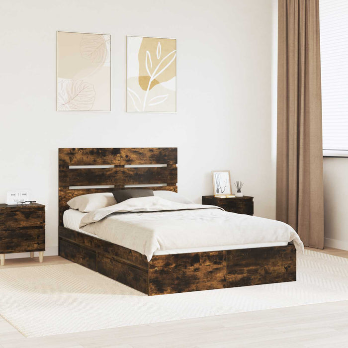 Pat cu storage Stejar fumuriu 135 x 190 cm Lemn compozit - WALTI WALTI
