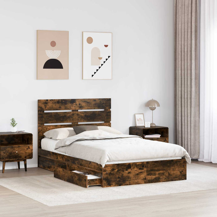 Pat cu storage Stejar fumuriu 135 x 190 cm Lemn compozit - WALTI WALTI