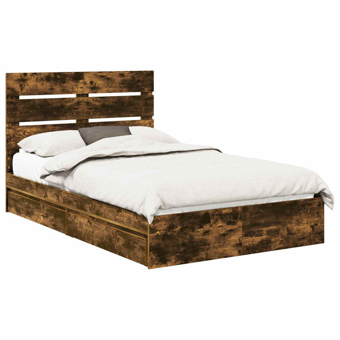 Pat cu storage Stejar fumuriu 135 x 190 cm Lemn compozit - WALTI WALTI