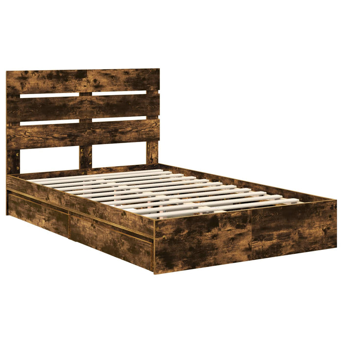 Pat cu storage Stejar fumuriu 135 x 190 cm Lemn compozit - WALTI WALTI