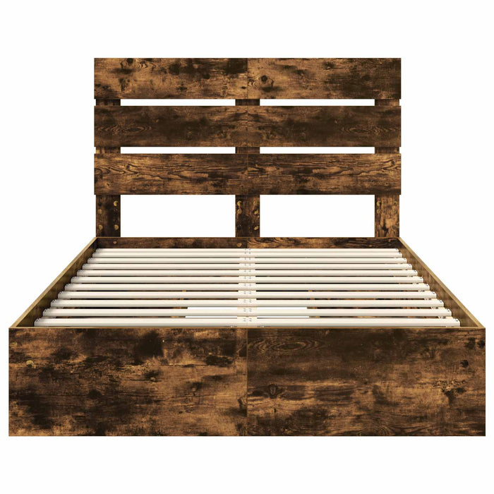 Pat cu storage Stejar fumuriu 135 x 190 cm Lemn compozit - WALTI WALTI