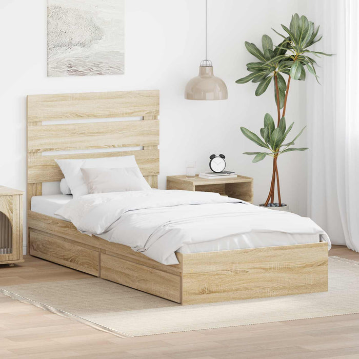 Pat cu storage Stejar Sonoma 100 x 200 cm Lemn compozit - WALTI WALTI