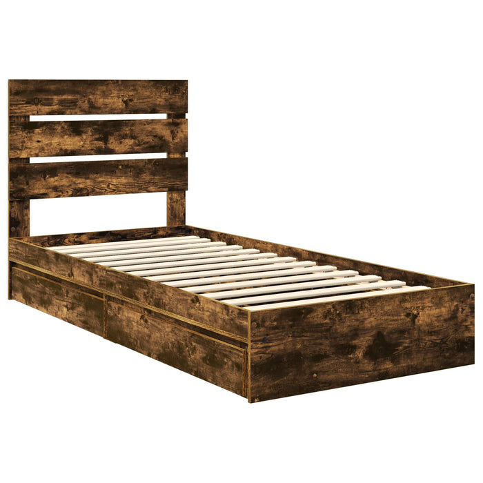 Pat cu storage Stejar fumuriu 90 x 190 cm Lemn compozit - WALTI WALTI