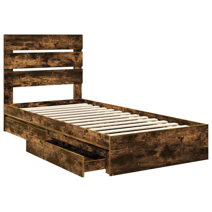 Pat cu storage Stejar fumuriu 90 x 190 cm Lemn compozit - WALTI WALTI